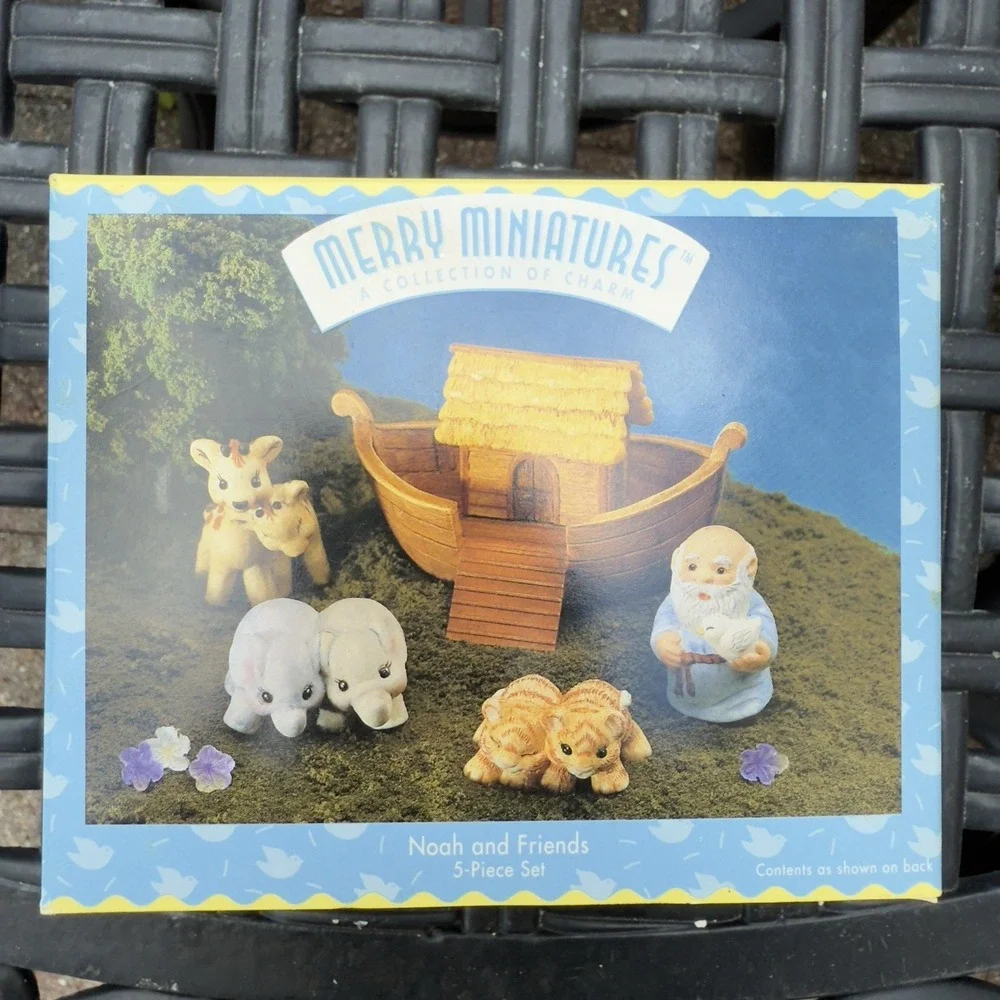 Vtg 90s Hallmark Merry Miniatures Noah's Ark Friends 5 Pc Set Christmas Figurine